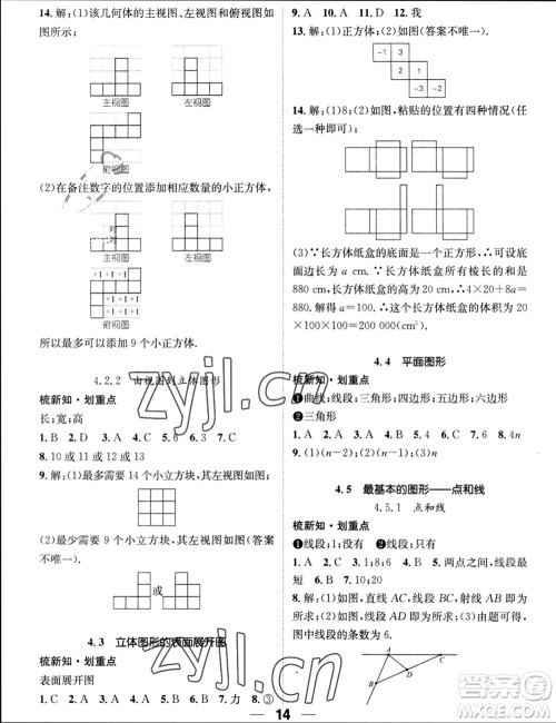 江西教育出版社2023年秋精英新课堂三点分层作业七年级数学上册华师版参考答案