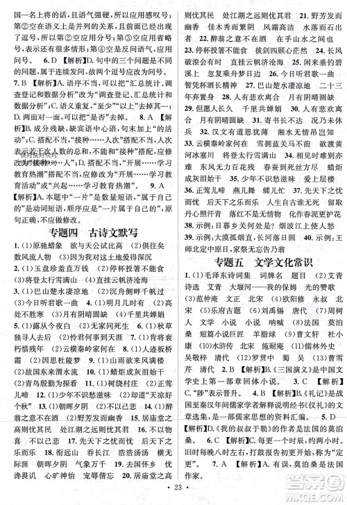 江西教育出版社2023年秋精英新课堂三点分层作业九年级语文上册人教版参考答案