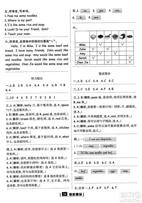 延边人民出版社2023年秋励耘书业励耘新同步四年级英语上册人教版答案