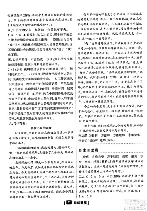 延边人民出版社2023年秋励耘书业励耘新同步六年级语文上册部编版答案