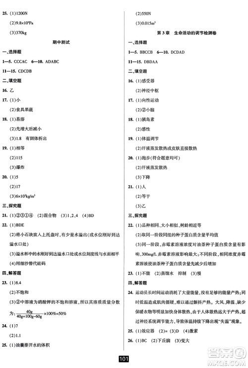 延边人民出版社2023年秋励耘书业励耘新同步八年级科学上册浙教版答案 延边人民出版社2023年秋励耘书业励耘新同步八年级科学上册浙教版答案