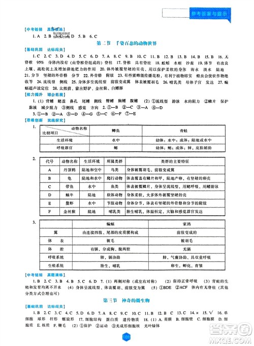 辽海出版社2023年秋新课程生物能力培养八年级上册苏教版参考答案