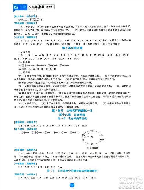 辽海出版社2023年秋新课程生物能力培养八年级上册苏教版参考答案