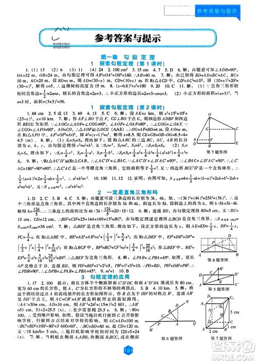 辽海出版社2023年秋新课程数学能力培养八年级上册北师大版参考答案