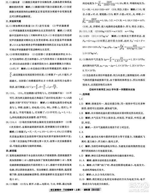 延边人民出版社2023年秋浙江新期末八年级科学上册浙教版浙江专版答案