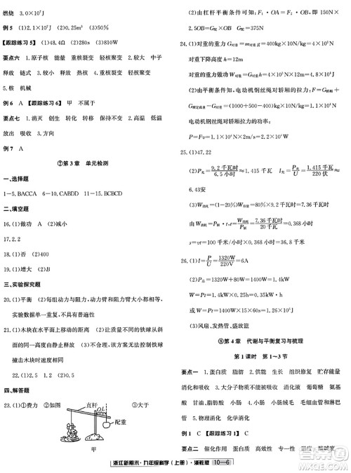 延边人民出版社2023年秋浙江新期末九年级科学上册浙教版浙江专版答案