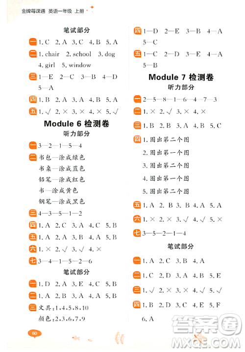 大连出版社2023年秋点石成金金牌每课通一年级英语上册外研版答案