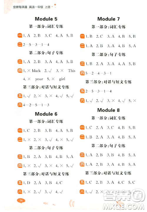 大连出版社2023年秋点石成金金牌每课通一年级英语上册外研版答案