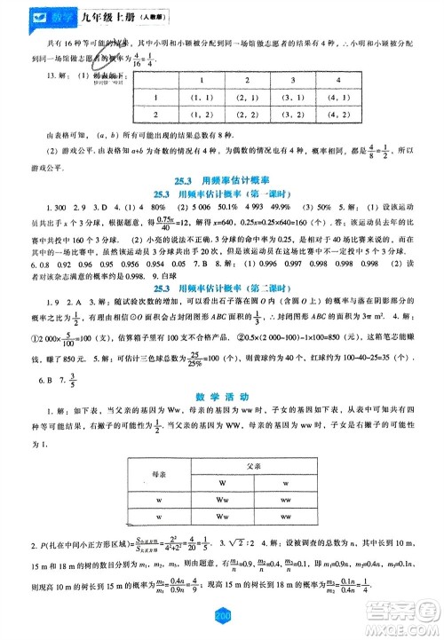 辽海出版社2023年秋新课程数学能力培养九年级上册人教版参考答案