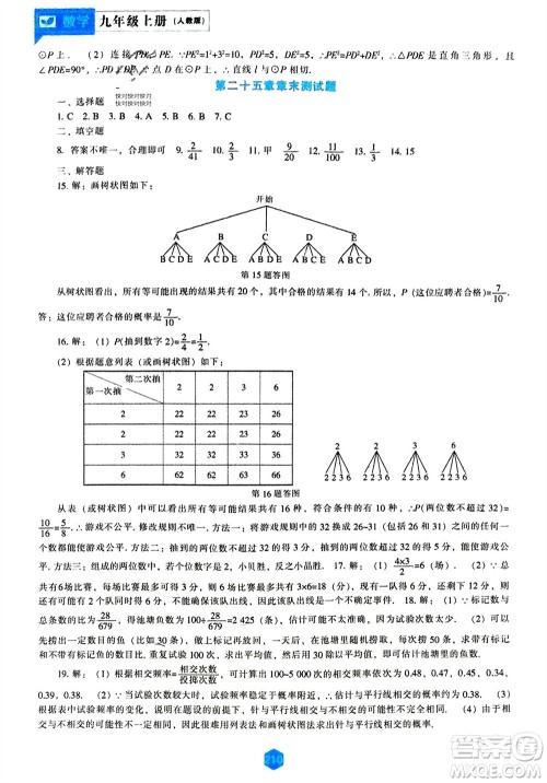 辽海出版社2023年秋新课程数学能力培养九年级上册人教版参考答案