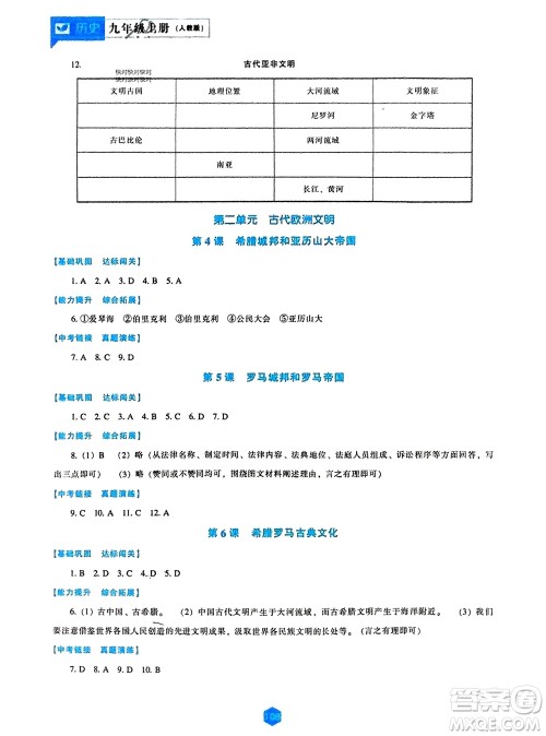 辽海出版社2023年秋新课程历史能力培养九年级上册人教版参考答案