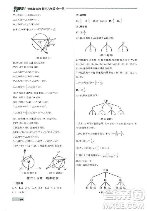 大连出版社2023年秋点石成金金牌每课通九年级数学全一册人教版辽宁专版答案