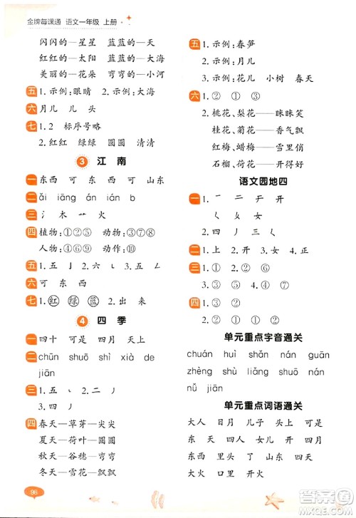 大连出版社2023年秋点石成金金牌每课通一年级语文上册人教版答案 大连出版社2023年秋点石成金金牌每课通一年级语文上册人教版答案