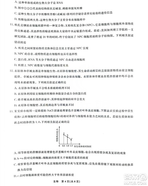 辽宁名校联盟2023-2024年高一上12月联考生物试卷答案 辽宁名校联盟2023-2024年高一上12月联考生物试卷答案