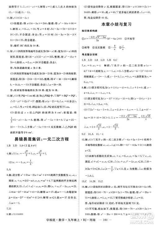 延边大学出版社2023年秋学练优九年级数学上册人教版河南专版答案