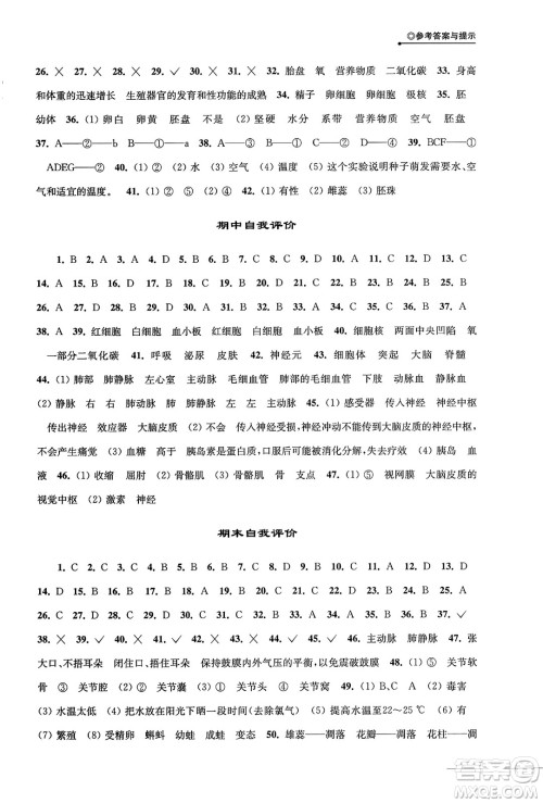 译林出版社2023年秋课课练初中生物学八年级生物上册苏科版答案 译林出版社2023年秋课课练初中生物学八年级生物上册苏科版答案