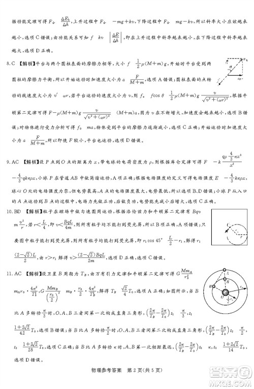 湘豫名校联考2023年12月高三一轮复习诊断考试三物理参考答案