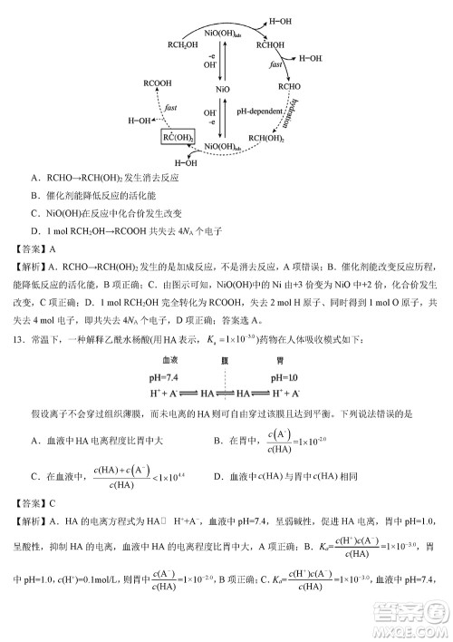 2024年1月高三上学期七省联考考前猜想卷化学参考答案