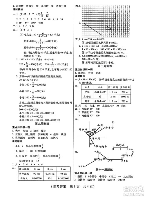 黑龙江美术出版社2023年秋黄冈金榜大考卷期末必刷六年级数学上册西师版答案