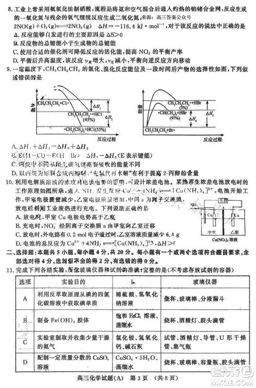 山东名校考试联盟2023年12月高三年级阶段性检测化学试题参考答案