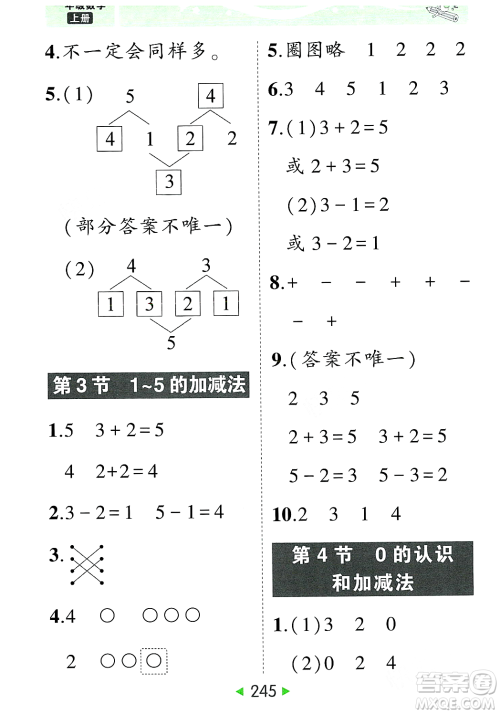 武汉出版社2023年秋状元成才路状元大课堂一年级数学上册人教版答案