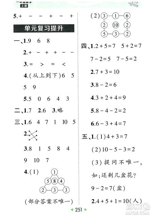 武汉出版社2023年秋状元成才路状元大课堂一年级数学上册人教版答案