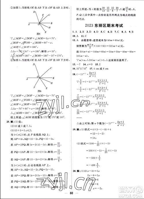 天津人民出版社2023年秋一飞冲天小复习七年级数学上册人教版参考答案