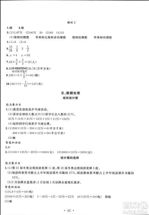 安徽大学出版社2023年秋名师讲堂单元同步学练测六年级数学上册北师大版参考答案