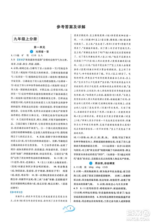 华东师范大学出版社2023年秋全优方案夯实与提高九年级语文全一册通用版答案