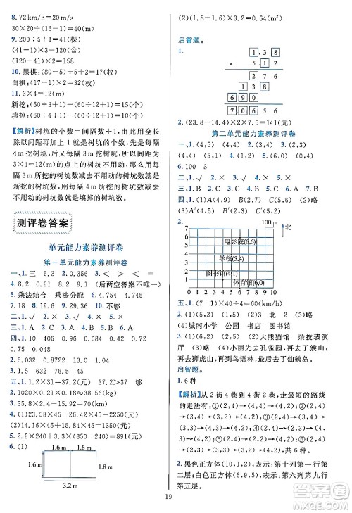 浙江教育出版社2023年秋全优方案夯实与提高五年级数学上册人教版答案