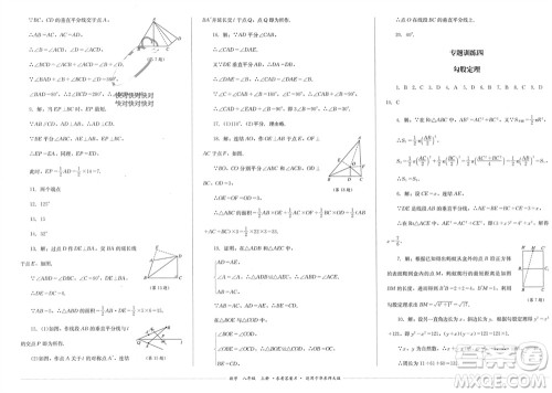 四川教育出版社2023年秋学情点评八年级数学上册华东师大版参考答案