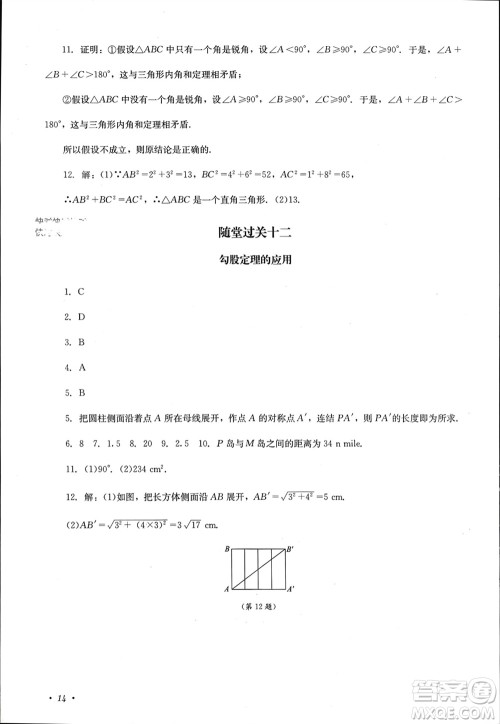 四川教育出版社2023年秋学情点评八年级数学上册华东师大版参考答案