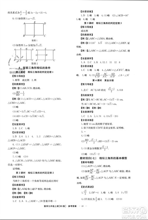 北京时代华文书局2023年秋全效学习学业评价方案九年级数学上册北师大版参考答案