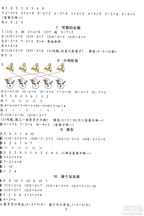 浙江教育出版社2023年秋全优方案夯实与提高一年级数学上册北师大版答案 浙江教育出版社2023年秋全优方案夯实与提高一年级数学上册北师大版答案