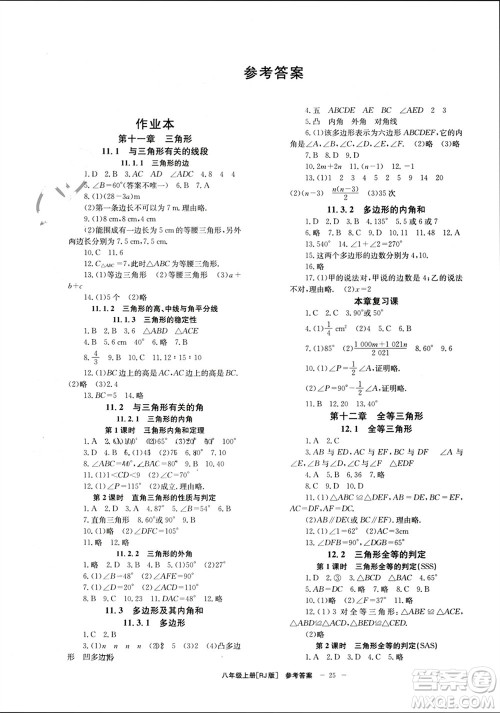 北京时代华文书局2023年秋全效学习学业评价方案八年级数学上册人教版参考答案