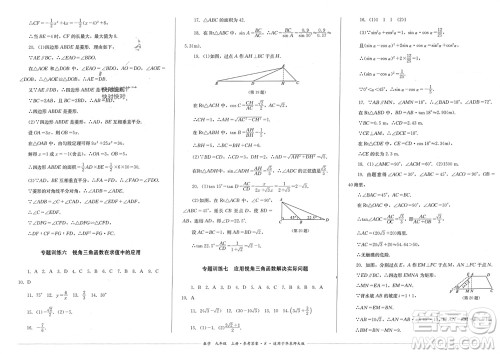 四川教育出版社2023年秋学情点评九年级数学上册华东师大版参考答案