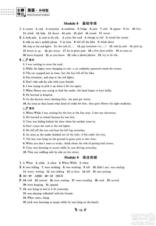 延边大学出版社2023年秋点石成金金牌夺冠八年级英语上册外研版辽宁专版答案