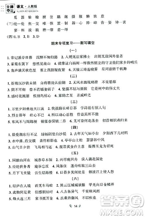 延边大学出版社2023年秋点石成金金牌夺冠八年级语文上册人教版辽宁专版答案