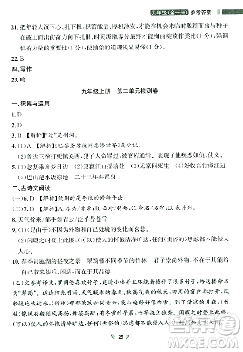 延边大学出版社2023年秋点石成金金牌夺冠九年级语文全一册人教版辽宁专版答案