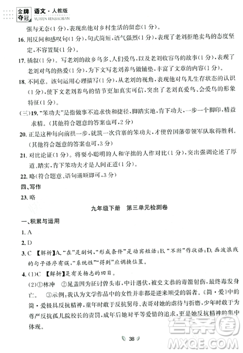 延边大学出版社2023年秋点石成金金牌夺冠九年级语文全一册人教版辽宁专版答案