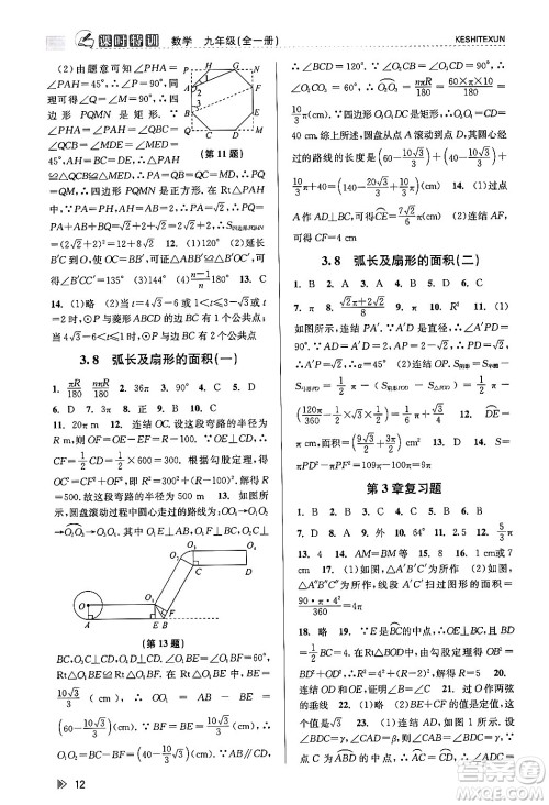 浙江人民出版社2023年秋课时特训九年级数学全一册浙教版答案