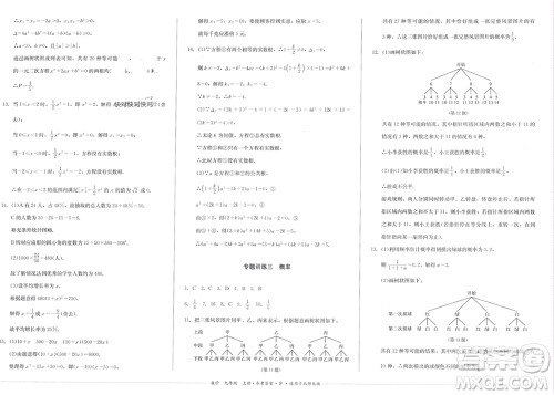 四川教育出版社2023年秋学情点评九年级数学上册北师大版参考答案