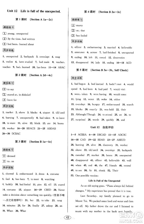 北京教育出版社2023年秋教与学课程同步讲练九年级英语全一册人教版答案