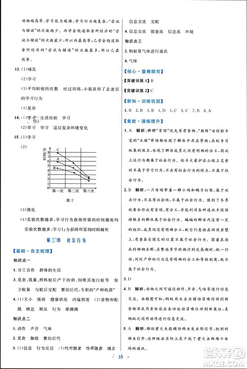 内蒙古教育出版社2023年秋初中同步学习目标与检测八年级生物上册人教版参考答案 内蒙古教育出版社2023年秋初中同步学习目标与检测八年级生物上册人教版参考答案