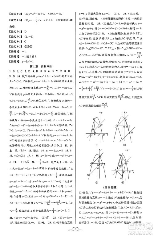 北京教育出版社2023年秋教与学课程同步讲练九年级数学全一册浙教版答案，