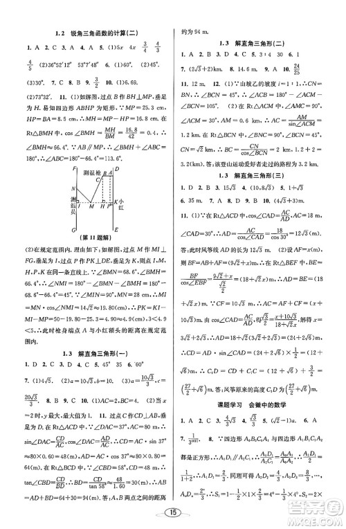 北京教育出版社2023年秋教与学课程同步讲练九年级数学全一册浙教版答案，