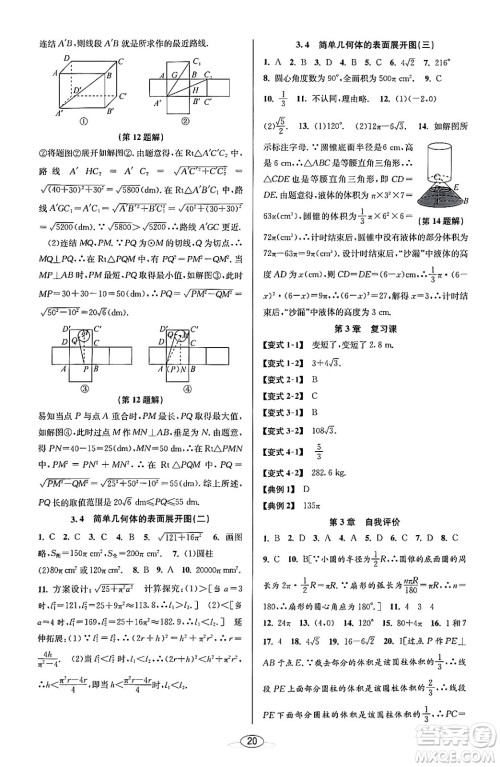 北京教育出版社2023年秋教与学课程同步讲练九年级数学全一册浙教版答案，