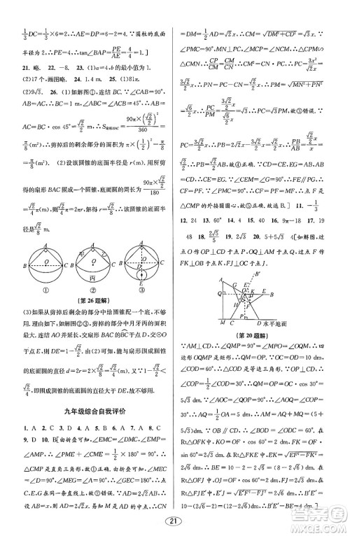 北京教育出版社2023年秋教与学课程同步讲练九年级数学全一册浙教版答案，