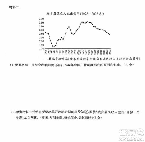 T8联考2024届高三上学期第一次学业质量评价历史参考答案