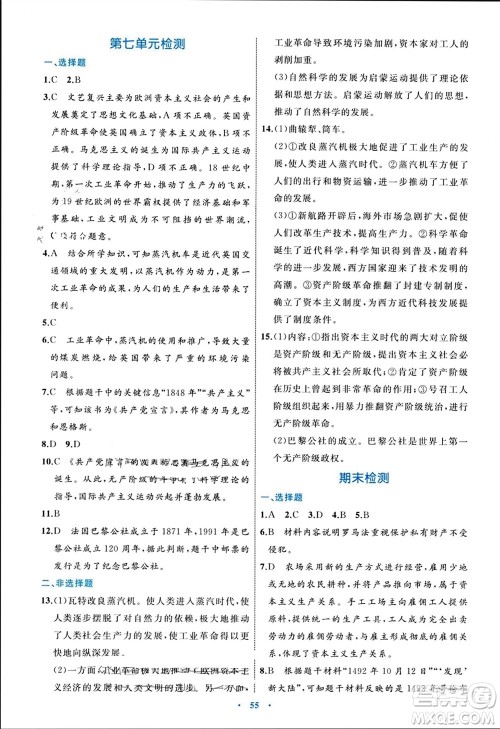 内蒙古教育出版社2023年秋初中同步学习目标与检测九年级历史上册人教版参考答案